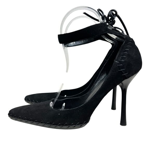 Gucci Women Stiletto Heel Black Suede Ankle Strap Pointed Toe 8B Made in Italy - Picture 3 of 8